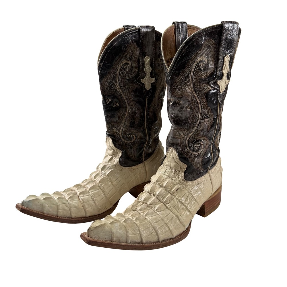 Indomables Genuine Exotic Leather Cowboy Boots Cream‎ Black Men's 7.5